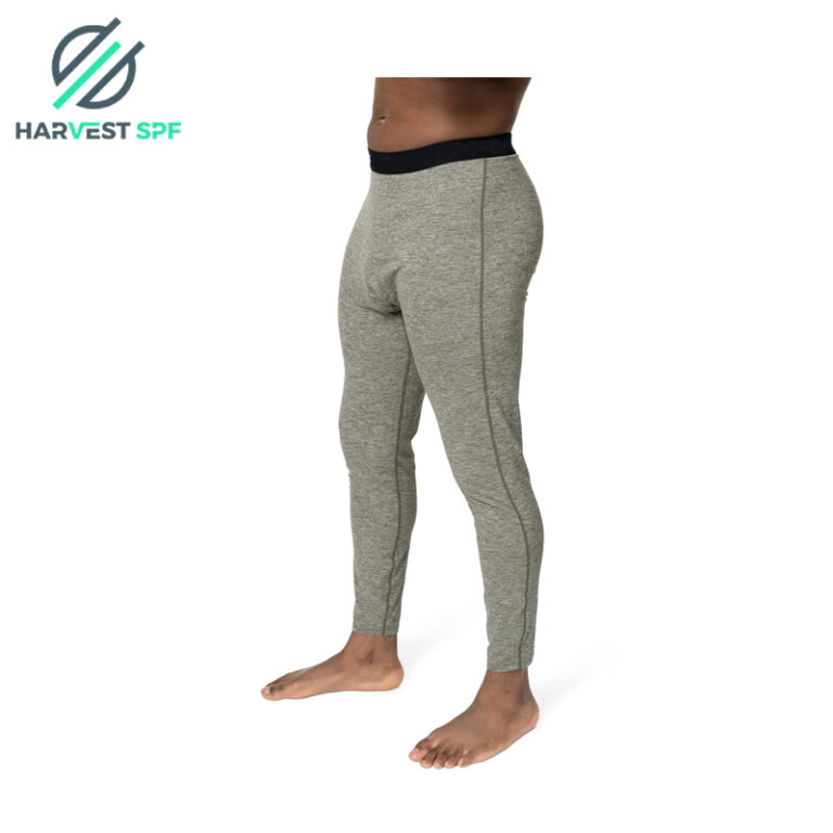 Product photo carrying the Harvest SPF watermark: a model wearing a grey base-layer bottom, side view. Shown as a genera