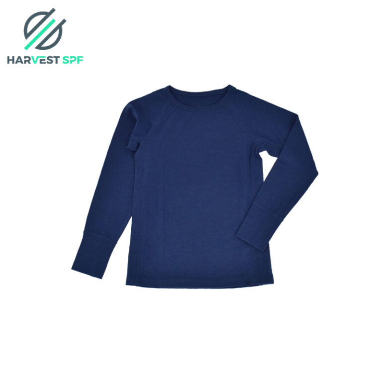 Product photo carrying the Harvest SPF watermark: a dark long-sleeve top laid flat. Shown as a general athletic top styl