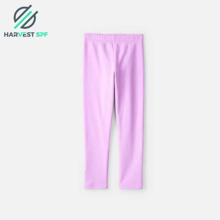 Foto de producto con la marca de agua de Harvest SPF: leggings de color morado claro extendidos. Mostrados como referencia general de estilo de leggings