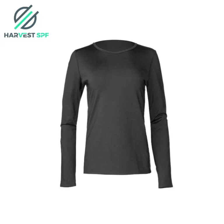 Product photo carrying the Harvest SPF watermark: a dark long-sleeve top laid flat, no model. Shown as a general long-sl