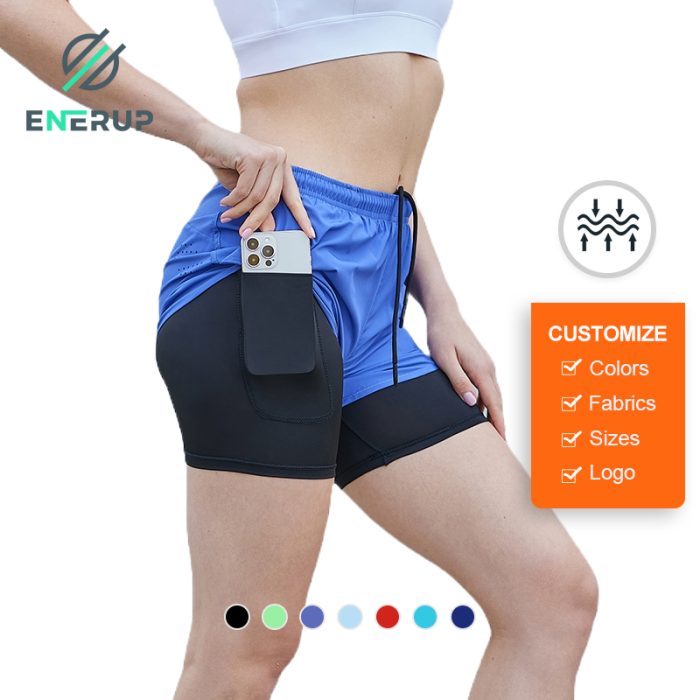Referencia de estilo del área Hot Products del sitio oficial: shorts de running de doble capa con bolsillo lateral. Una marca de agua de terceros 