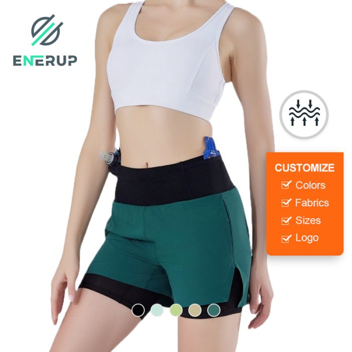 Style reference from the official site Hot Products area: a model wearing a sports top with double-layer shorts. A third